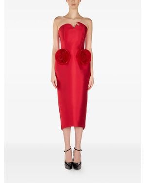 ARAFTU Rose-Detail Strapless Midi Dress - Red