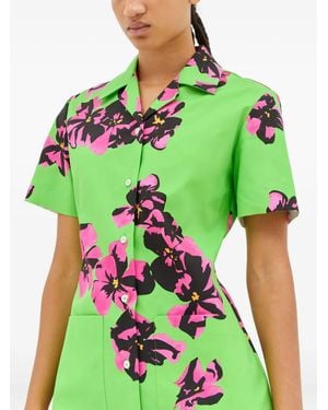 Miu Miu Floral-Print Button-Front Dress - Green