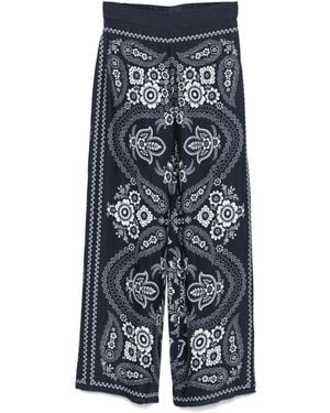 Maje Bandana-Print Wide-Leg Pants - Blue