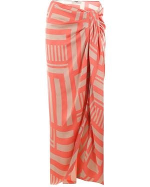Fendi Labyrinth Knotted Full Silk Skirt - Red