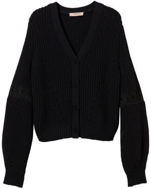 Twin Set Lace-Panel Knitted Cardigan - Black