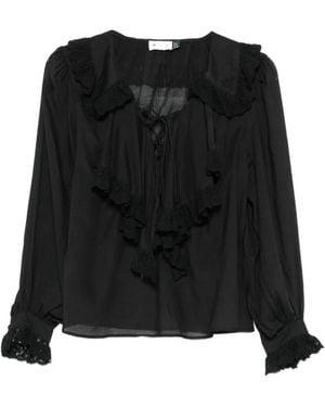 RIXO London Milia Ruffled Lace-Trim Blouse - Black