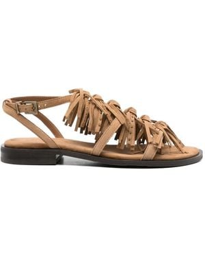 Ash Fringe-Detailed Suede Flat Sandals - Natural