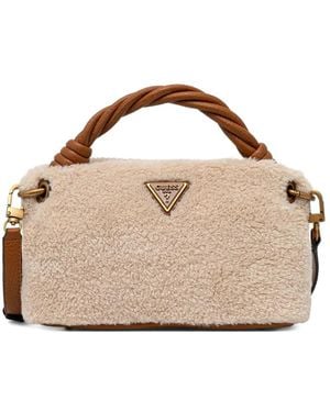 Guess Fuzzy Twisted Tote Bag - Metallic