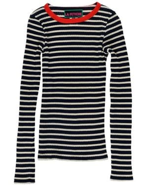 La Fetiche Jackie Striped Ribbed-Knit T-Shirt - Black