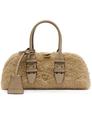 Pinko Bolso Shopper Con Hebilla De Pelo De Borrego Artificial - Neutro