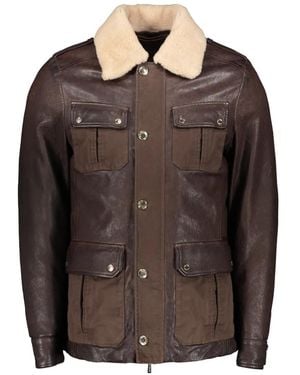 Moorer Padded Shearling-Collar Jacket - Brown