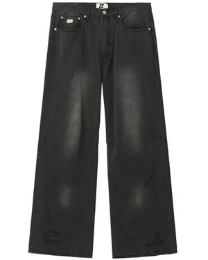Izzue Distressed Wide-Leg Jeans - Black