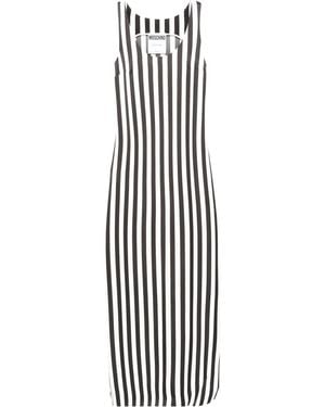 Moschino Scoop-Neck Striped Long Dress - White