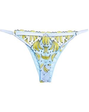 Fleur du Mal Banana-Embroidered Tanga Briefs - Blue