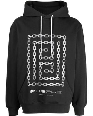 Purple Brand French Chain-Link Print Hoodie - Black