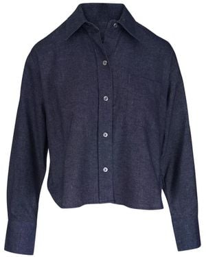 Vince Camisa Corta Con Bolsillo En El Pecho - Azul