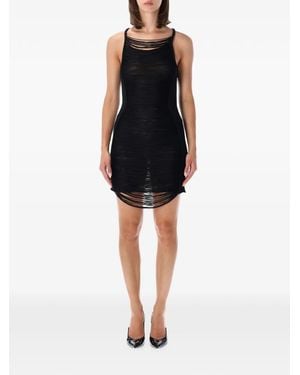 The Attico Fringe-Detail Open-Back Mini Dress - Black