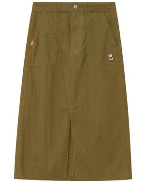 Chocoolate Logo-Patch Front-Slit Skirt - Green