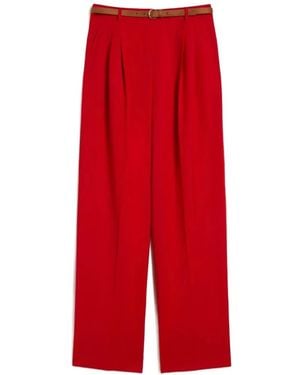 Max Mara Bacio Belted Pleated Pants - Red