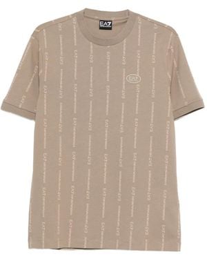 EA7 Logo-Striped T-Shirt - Natural
