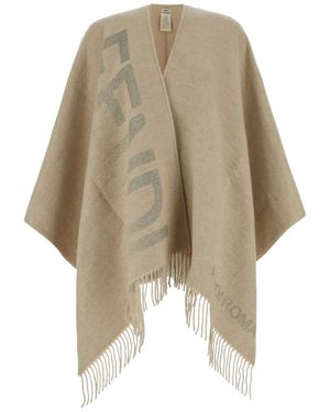 Fendi Poncho Con Frange - Neutro