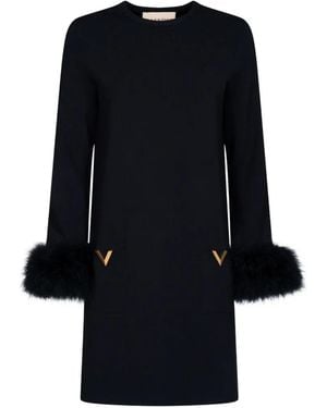 Valentino Garavani Vlogo Feather-Trim Mini Dress - Black