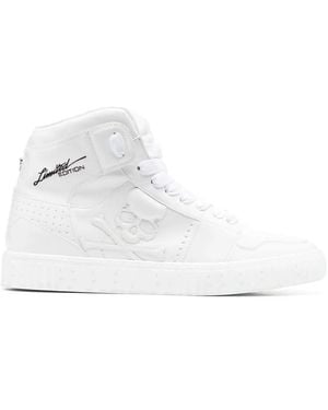 Philipp Plein Super Street Skull Bones Hi-Top Trainers - White