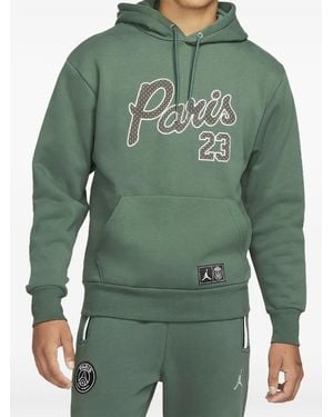 Nike X Psg Hooded Logo-Patch Hoodie - Green