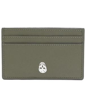 McQueen Logo Skull Leather Card Holder - Gray