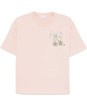 Moncler Bow-embroidered T-shirt - Pink