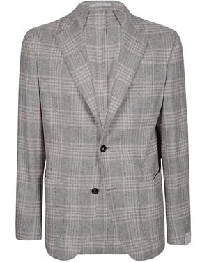 Eleventy Single-Breasted Checked Jacket - Grey
