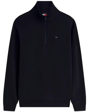 Tommy Hilfiger Bestickter Pullover Mit Viertelreißverschluss - Blau