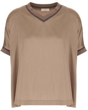 Panicale Ribbed-Trim V-Neck Blouse - Natural