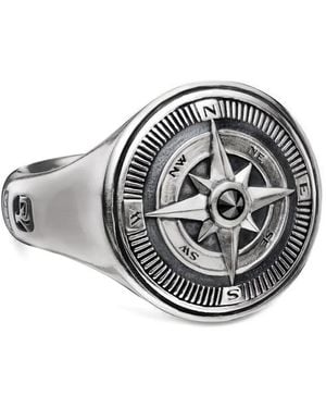 David Yurman Sterling Maritime Compass Diamond Signet Ring - Black