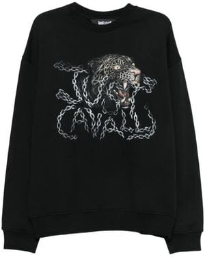 Just Cavalli Leopard-Print Logo-Print Sweater - Black