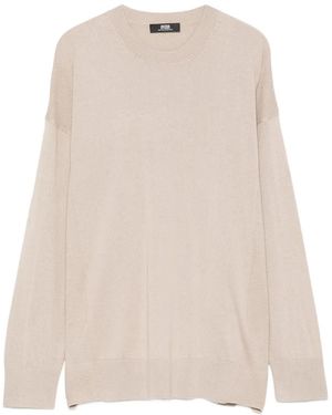 Alpha Studio Side-Slit Crew Neck Sweater - Natural