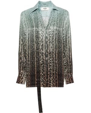 Fendi Printed Silk Blouse With Ribbon Tie For - Grey
