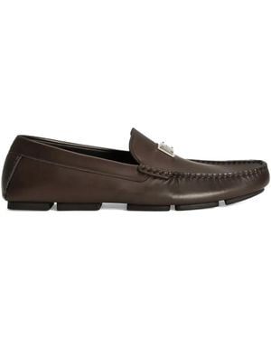 Dolce & Gabbana Mocassins En Cuir À Plaque Logo - Grey