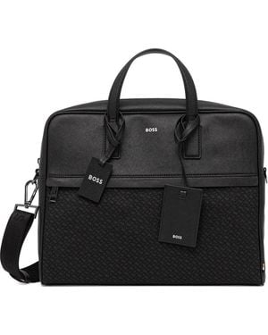 BOSS Logo-Plaque Top-Handle Briefcase - Black