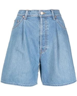 Mother The Fun Dip Pleated Denim Shorts - Blue