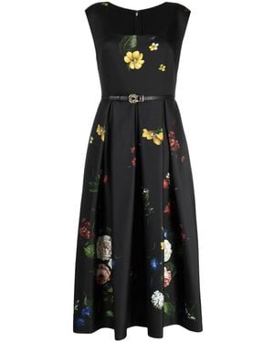 Elie Saab フローラル Aラインシルクドレス - ブラック