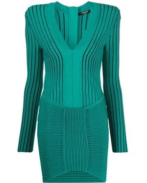 Balmain Vネック ミニドレス - グリーン