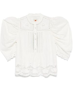 FARM Rio Floral-Embroidered Blouse - White