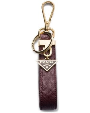 Prada Schlüsselanhänger Aus Saffiano-Leder Mit Triangel-Logo - Weiß