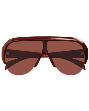 Gucci Logo-Print Pilot-Frame Sunglasses - Brown