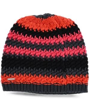 DSquared² Chunky-Knit Striped Beanie Hat - Red