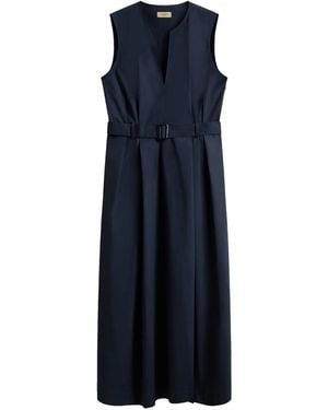 Woolrich Sleeveless Dress With V-Neckline And Belted Waist - Blue