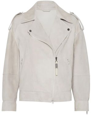 Brunello Cucinelli Suede Biker Jacket - Grey