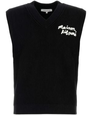 Maison Kitsuné Ribbed Sleeveless Vest - Black