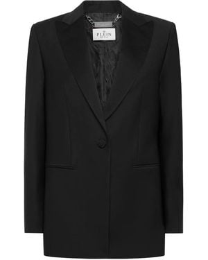 Philipp Plein Wool Blazer Boyfriend Fit Face Strass - Black