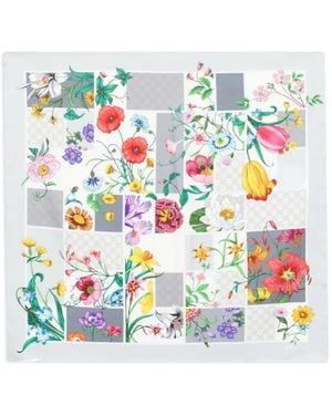 Gucci Twill Sjaal Met Bloemen - Wit