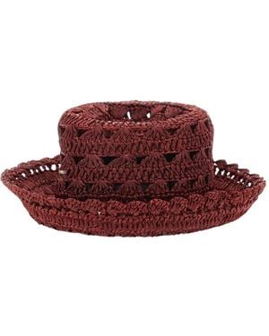 Twinset Crochet-Knit Bucket Hat - Red