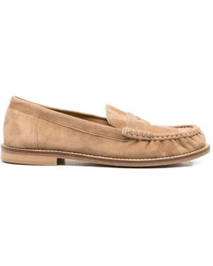 Julie Dee Penny-Strap Suede Loafers - Natural