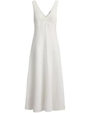 Polo Ralph Lauren Crochet-Detail V-Neck Midi Dress - White